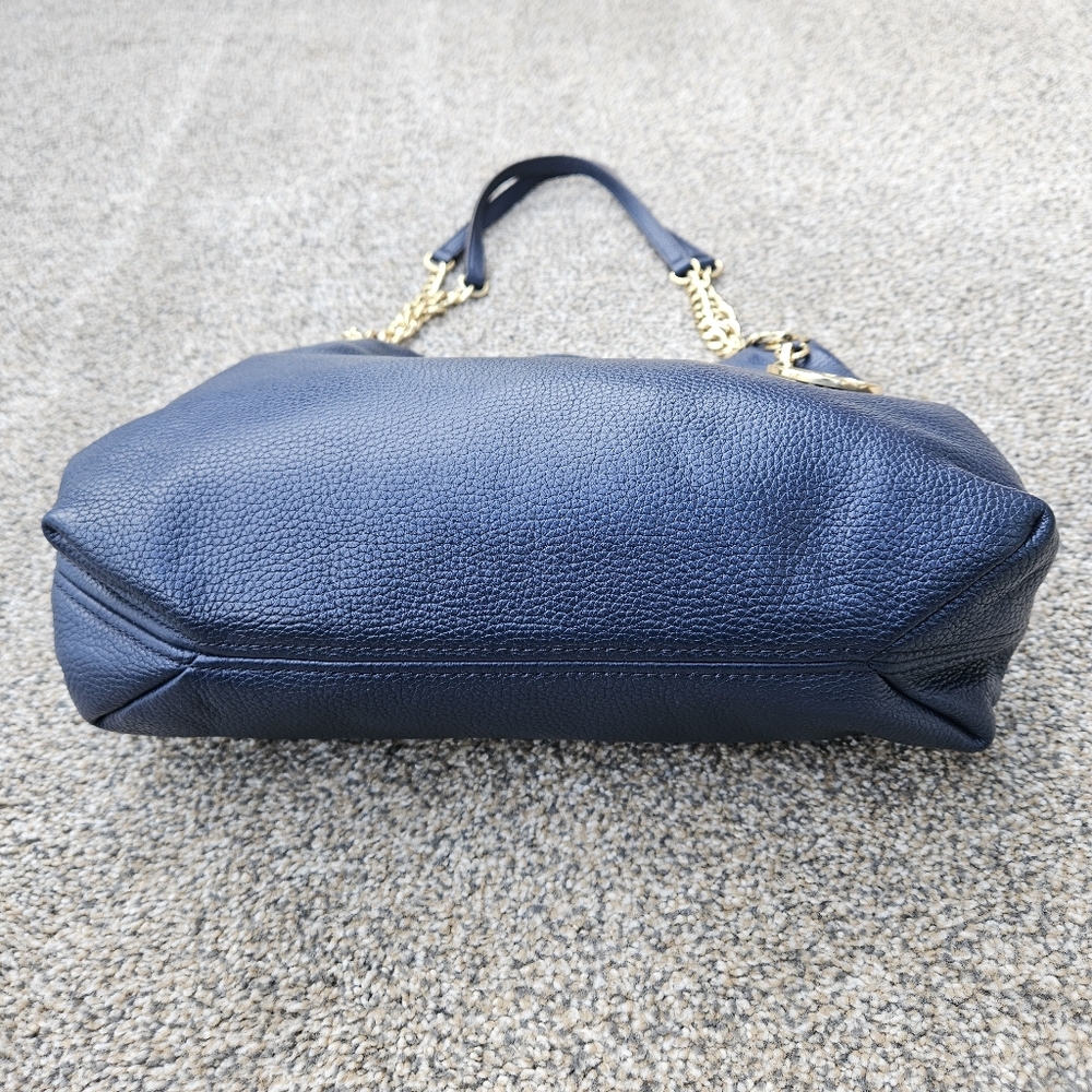 Michael Kors Jet Set Medium Navy Blue Chain Link Leather Shoulder Bag Purse - Picture 6 of 16